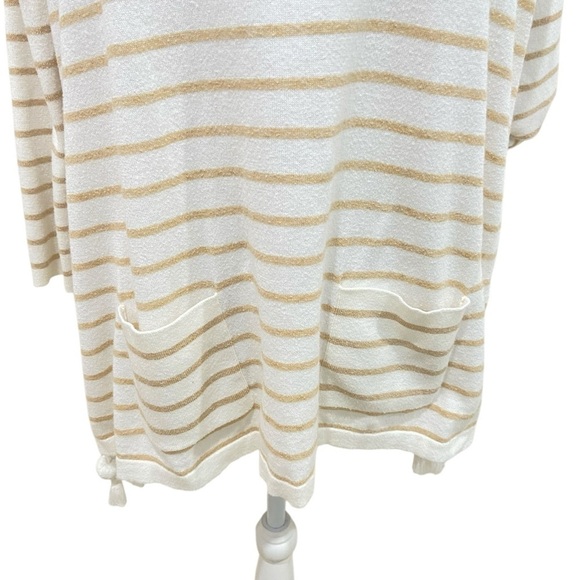Lilly Pultizer Elba striped tan/white oversized sweater Pom Poms size small - Picture 8 of 14